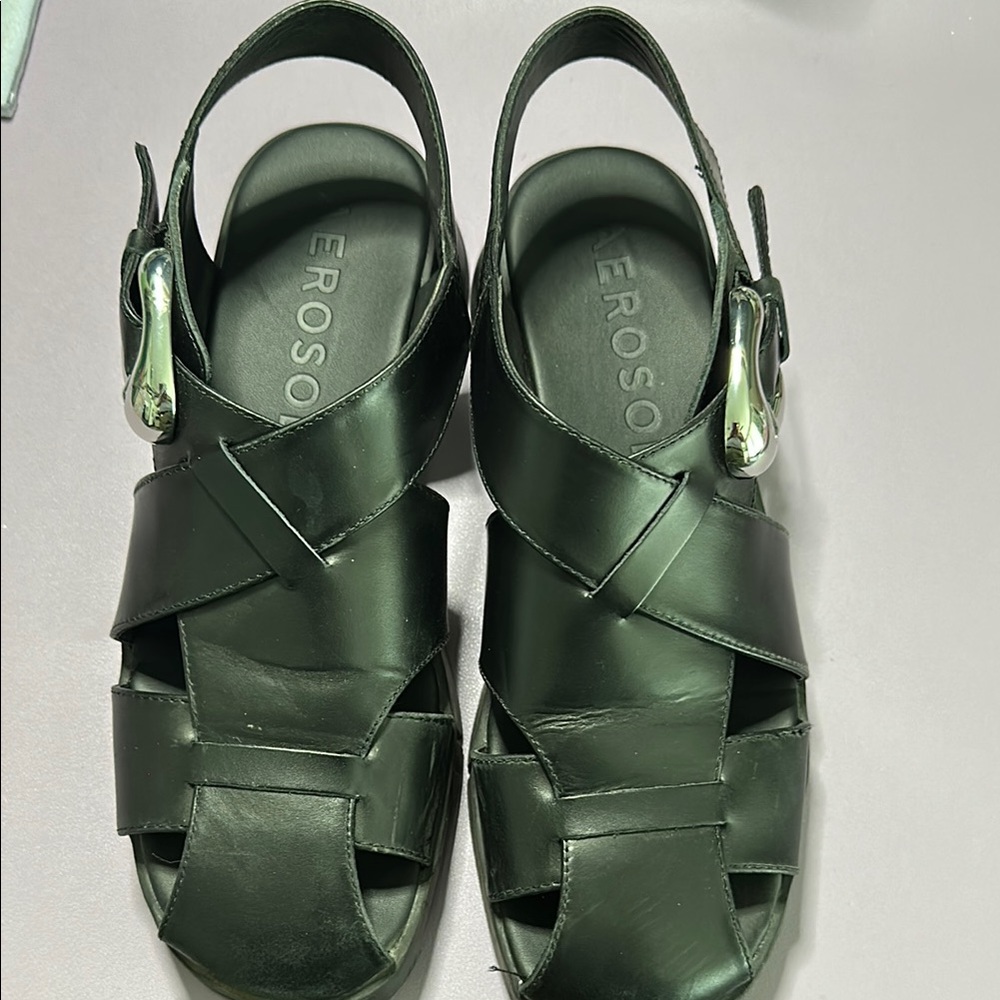 AEROSOLES Silver and Black Sandals with Adjustable Straps